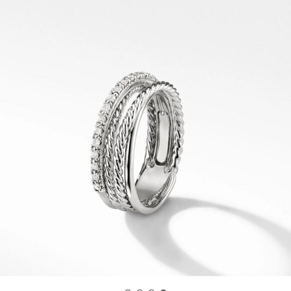 David Yurman Sterling Diamond Crossover Set Ring Size 6 - Picture 10 of 10